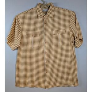 Bobby Chan Summer Shirt Mens L Orange Gingham Relaxed Fit Y2K